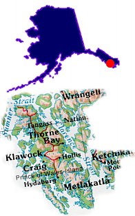 Map of where Prince of Wales Island is located in Alaska.